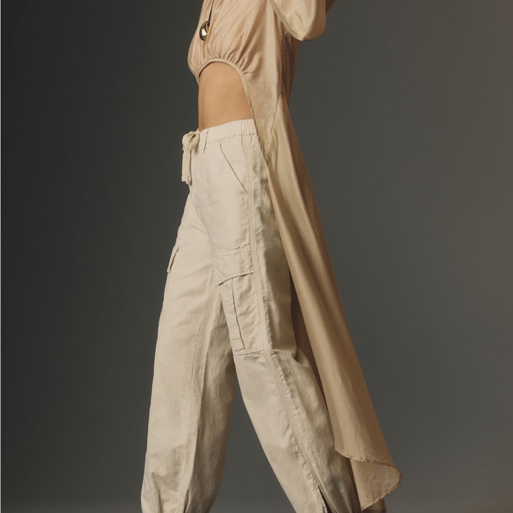 Maeve Anthropologie Tan Wide-Leg Pants High-Waisted Relaxed Fit - Picture 5 of 7
